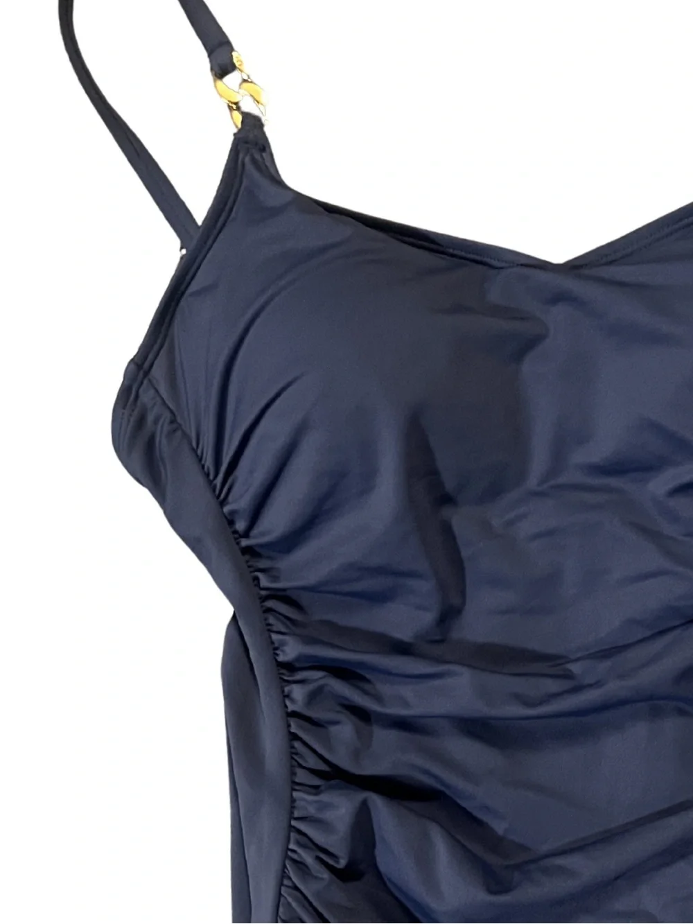 NWT Michael Kors One-Piece Ruched Gold Hardware Swimsuit | Chambry | Size 10 - Picture 2 of 9